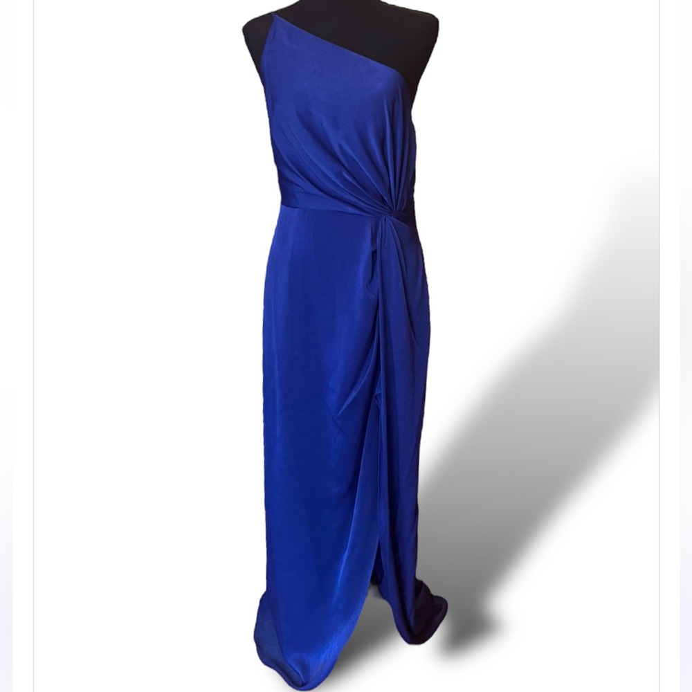 Liv Foster Asymmetrical Charmeuse Side Slit Evening Gown, Royal Blue, Sz 10, NWT - Picture 7 of 16